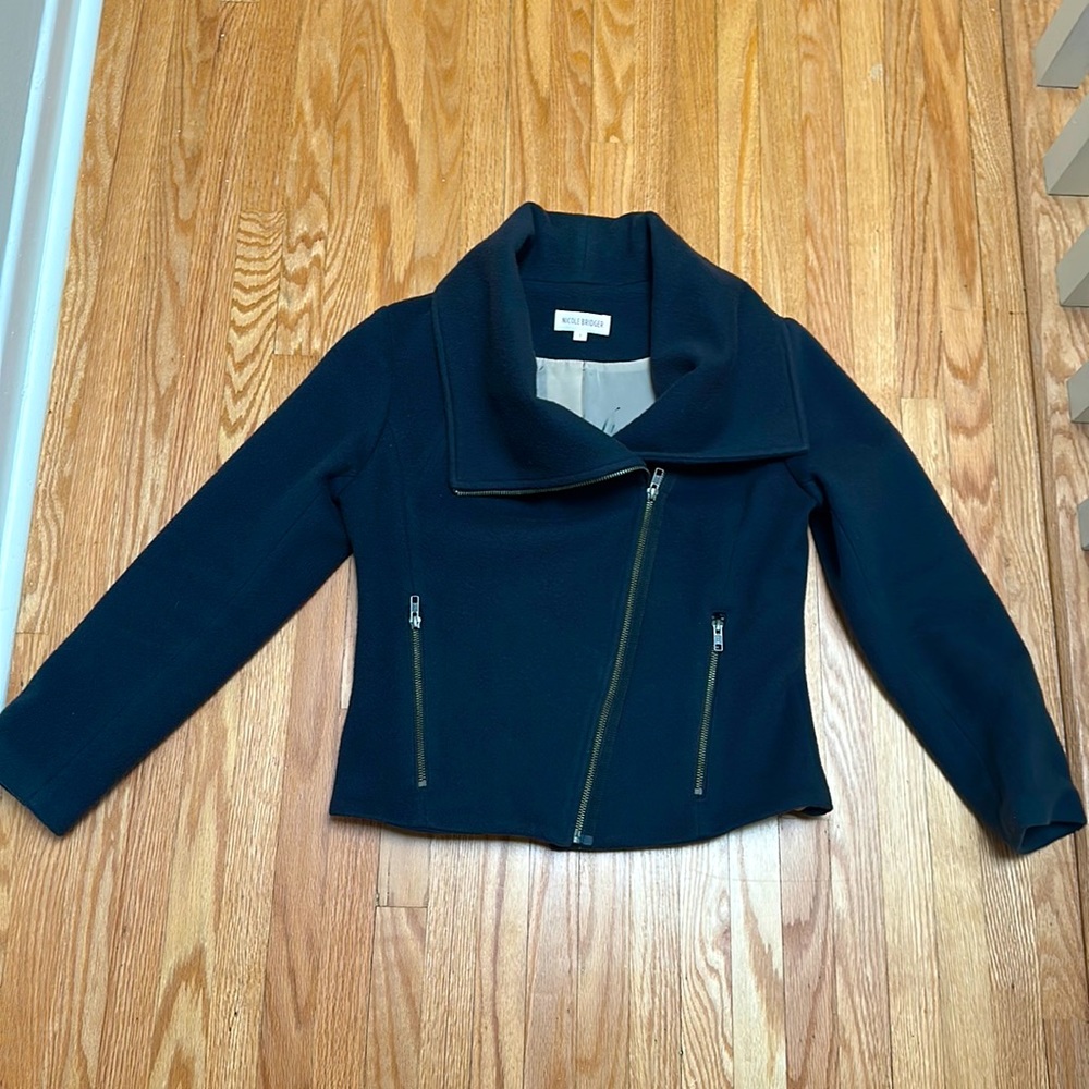 Canadian made Nicole Bridger blue grey moto jacket
